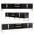 Modern TV Stand And Storage Cabinet With Gold Accents White Black Drawers