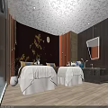 Luxury Spa Sauna Interior Design With Massage Beds Decorative Plants And Ambient Lighting