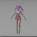 Futuristic Female Character 3D Model With Pink Pigtails And Silver Armor