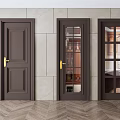 Dark Brown Hinged Doors With Golden Handles Glass Panels And Grids