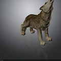 Realistic Howling Wolf Statue Figure With Natural Brown Color And Detailed Texture
