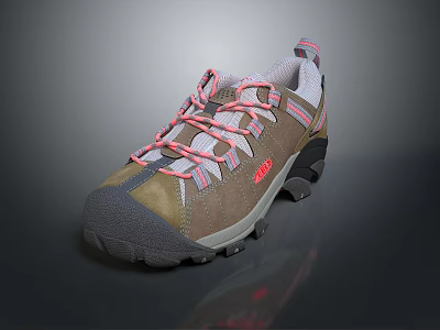 Brown And Gray Hiking Shoes With Pink Laces Non Slip Sole For Outdoor Activities 3d model