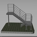 Metal Staircase With Railings Steps On Grass Base And Concrete Foundation