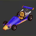 Blue Race Car With Orange Flame Graphics Yellow Seat And Rear Wing