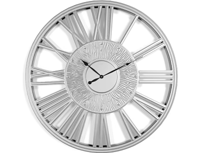Modern Silver Wall Clock With Roman Numerals And Decorative Design 3d model