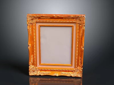 Ornate Golden Picture Frame With Intricate Carvings And Smooth Dark Surface 3d model