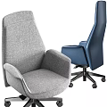 Comfortable Blue Leather and Gray Fabric Office Chairs with Swivel Design and Rolling Wheels