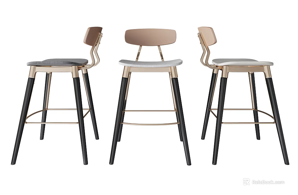 Set Of Three Modern Bar Stools With Metal Legs And Comfortable Seats Design 3d model 