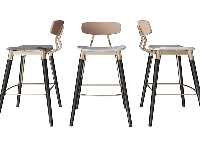 Set Of Three Modern Bar Stools With Metal Legs And Comfortable Seats Design 3d model