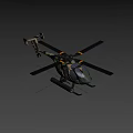 Sleek Military Helicopter Featuring Rotors Blue Lights And Weapon Systems