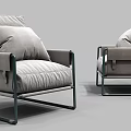 Modern Single Sofa With Black Metal Frame Light Gray Fabric Cushion And Elegant Stitching Design