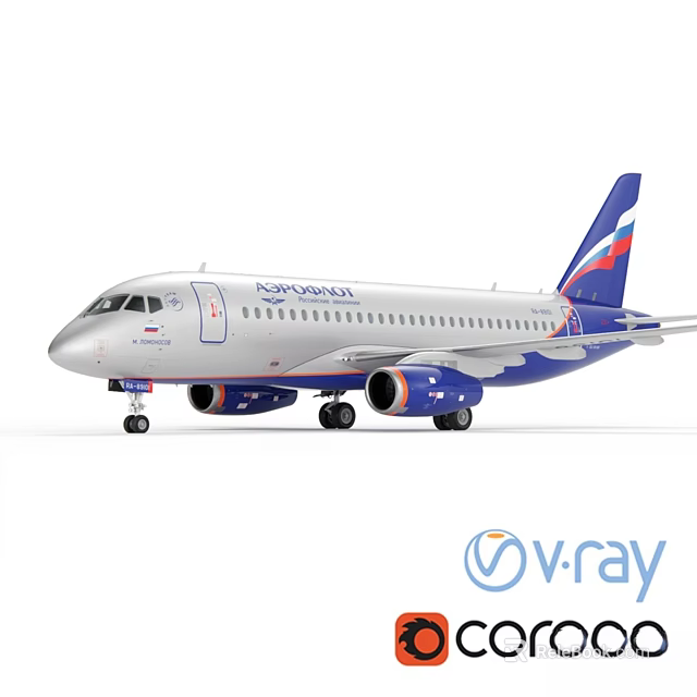 Aeroflot Commercial Airplane V-Ray Rendered With Russian Flag Tail Design 3d model 
