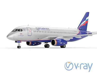 Aeroflot Commercial Airplane V-Ray Rendered With Russian Flag Tail Design 3d model