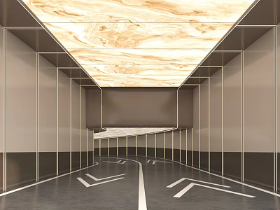 Modern Garage Interior Design With Marble Ceiling And Floor Arrow Markings 3d model