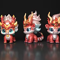 Cute Red Dragon Figurines With Gold Pink Horns And Big Blue Eyes
