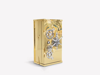 Golden Console Cabinet with Decorative Gear and Mechanical Elements for Modern Entryway 3d model