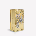 Golden Console Cabinet with Decorative Gear and Mechanical Elements for Modern Entryway