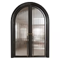 Black Double Doors With Arched Top And Ribbed Glass Golden Handles