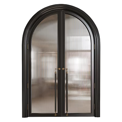 Black Double Doors With Arched Top And Ribbed Glass Golden Handles 3d model