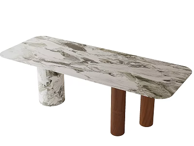 Modern Minimalist Dining Table Design With Marble Top And Wooden Legs 3d model