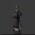 Ancient Human Character in Traditional Robe and Hat Standing in Classic Pose
