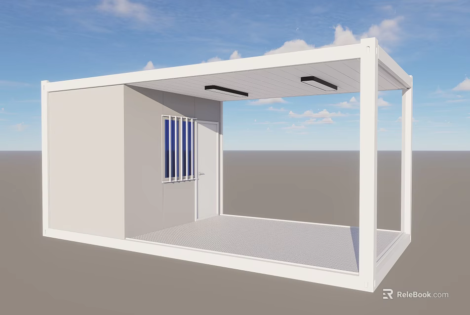 White Container Outdoor Structure with Open Design and Window Blinds 3d model 