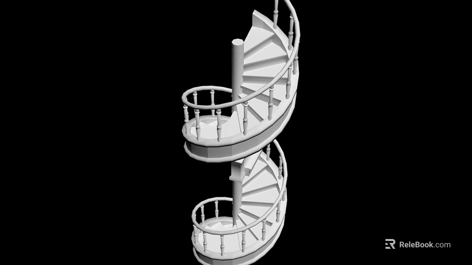 White Spiral Staircase Interior Design With Multiple Spiral Layers And Railing 3d model 