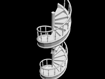 White Spiral Staircase Interior Design With Multiple Spiral Layers And Railing 3d model