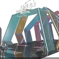 Blooming Crystal Event Entrance With Colorful Geometric Design And Neon Lights