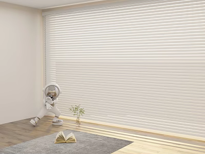 White Window Blinds in Bright Room with Natural Light and Wooden Floor 3d model