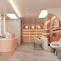 Modern Beauty Salon Interior Design With Pink Mirrors Styling Chairs And Product Shelves