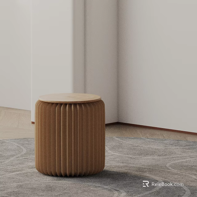 Modern Brown Wooden Side Table With Vertical Stripes In Room Corner On Light Rug 3d model 