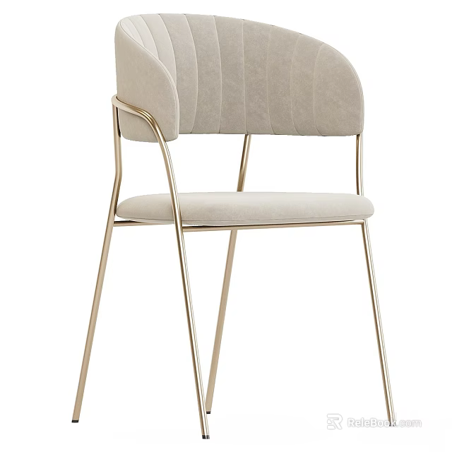 Modern Beige Upholstered Accent Chair With Tufted Back And Golden Metal Legs 3d model 