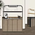 Modern Home Storage Shelving Unit With Metal Frame Woven Doors And Marble Countertop