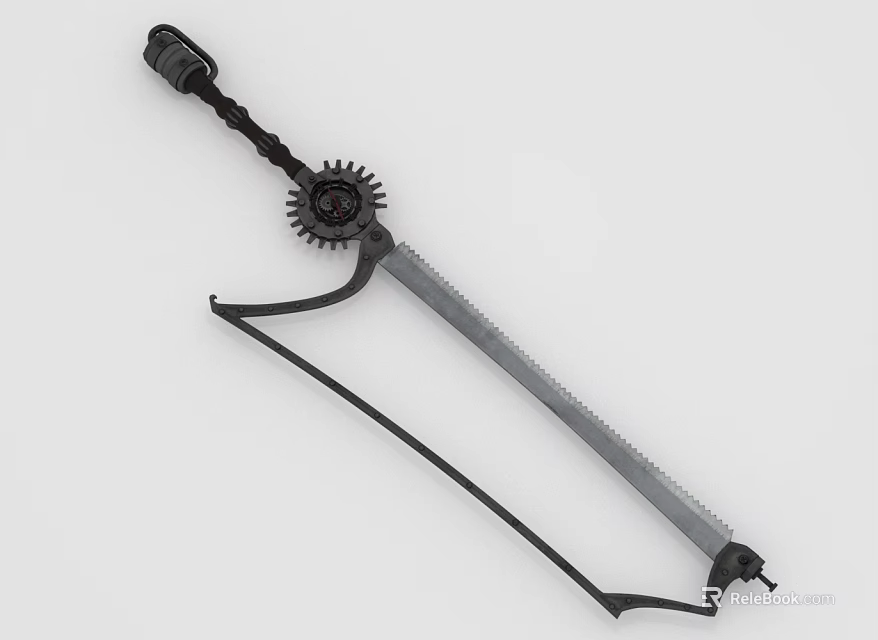 Manual Gear Driven Saw Equipment with Long Serrated Blade and Metal Structure 3d model 