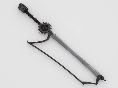 Manual Gear Driven Saw Equipment with Long Serrated Blade and Metal Structure 3d model