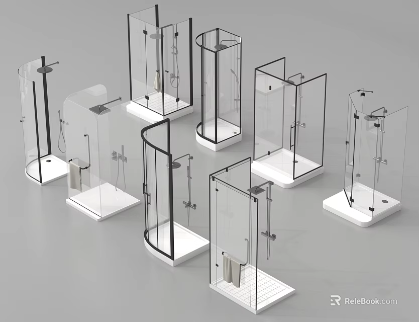 Shower Sauna Glass Enclosures With Various Modern Designs And Different Shapes 3d model 
