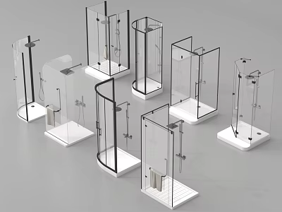 Shower Sauna Glass Enclosures With Various Modern Designs And Different Shapes 3d model