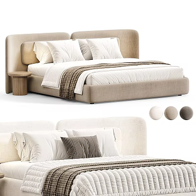 Modern Double Bed Design With Upholstered Headboard Pillows Blanket And Color Options 3d model