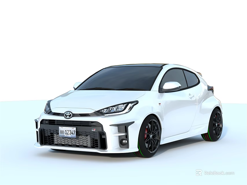 White Toyota Sporty Compact Hatchback With Black Wheels And Front Design 3d model 