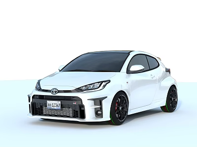 White Toyota Sporty Compact Hatchback With Black Wheels And Front Design 3d model
