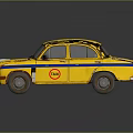 Vintage Yellow Taxi Sedan With Blue Stripe And Door TAXI Sign