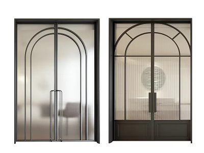 Modern Double Doors With Arched Glass Panels And Black Metal Frames 3d model