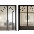 Modern Double Doors With Arched Glass Panels And Black Metal Frames 3d model