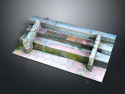 Ancient Stone Building Structure With Colorful Brick Paving And Moss Covered Edges 3d model