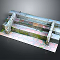 Ancient Stone Building Structure With Colorful Brick Paving And Moss Covered Edges