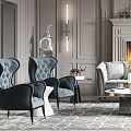Elegant Living Room Interior With Gray Walls Circular Chandelier Fireplace And Green Cushioned Sofa