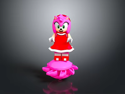 Cute Pink Cartoon Character Wearing Red Dress Standing On Pink Flower Base 3d model