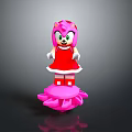 Cute Pink Cartoon Character Wearing Red Dress Standing On Pink Flower Base
