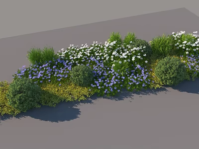 Colorful Flower Bed With White Purple Blooms Green Shrubs And Grasses 3d model